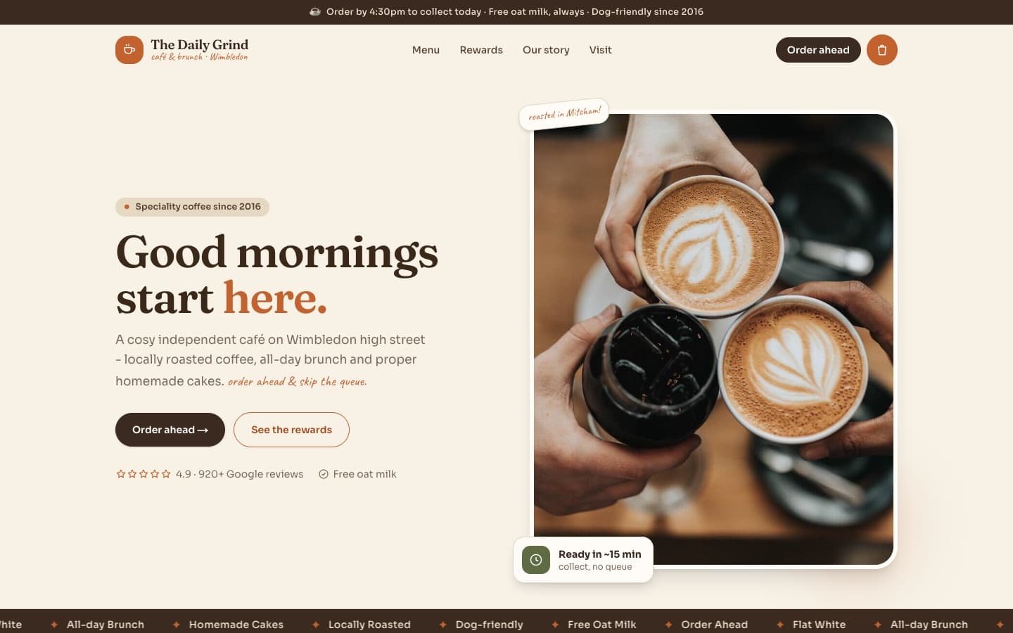 The Daily Grind - a working café website prototype built by The Third Coconut